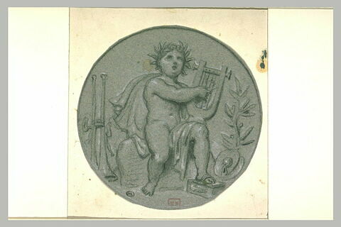 Enfant couronné de laurier jouant d'une lyre