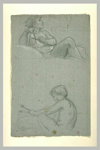 Jeune homme nu, couché, jouant du triangle, et jeune fille nue
