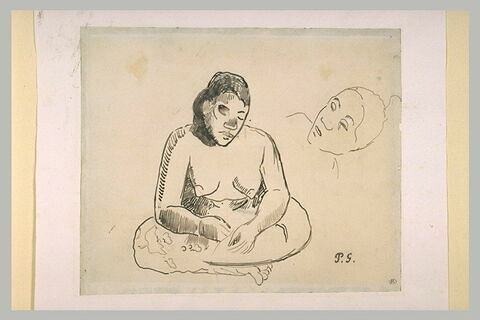 Femme nue assise et étude de tête, image 1/1