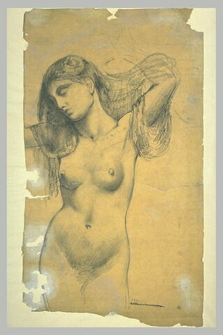 Jeune femme nue, les bras étendus, la tête penchée, image 1/1