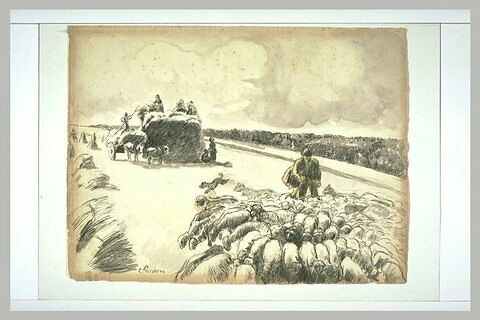 Troupeau de moutons dans un champ après la moisson, Eragny, image 1/1