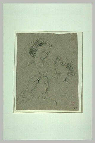 Trois croquis d'une même jeune femme coiffée d'un diadème, image 1/1