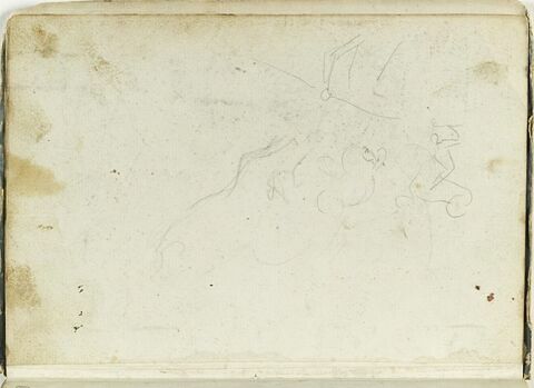 Esquisse d'une tête de cheval, de deux cavaliers combattant et du buste d'un troisième tenant une lance, image 1/3