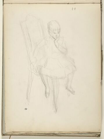 Portrait de fillette assise, vue de trois quarts, tournée vers la droite