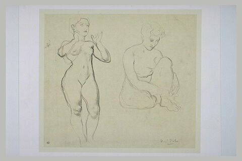 Deux études de femmes nues, l'une debout de face les avant-bras levés,..., image 1/1