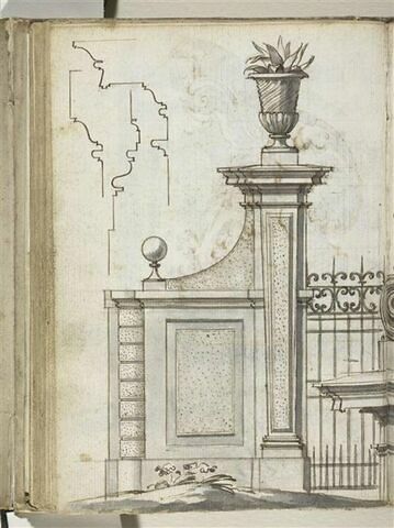 Élévation de la partie gauche du portail d'entrée de la villa Corsini ; profil de corniche