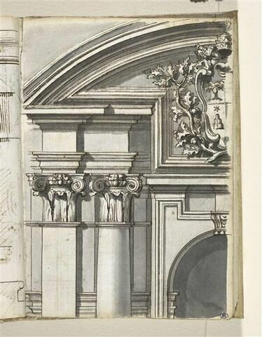 Moitié gauche de la partie supérieure de la porte centrale de l'église Santa Maria delle Pace à Rome