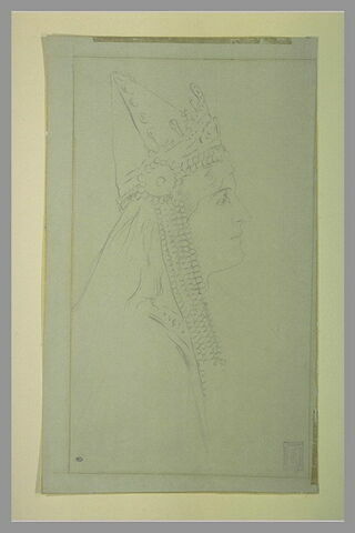 Tête de femme, coiffée d'une tiare ornée de cabochons, image 1/1