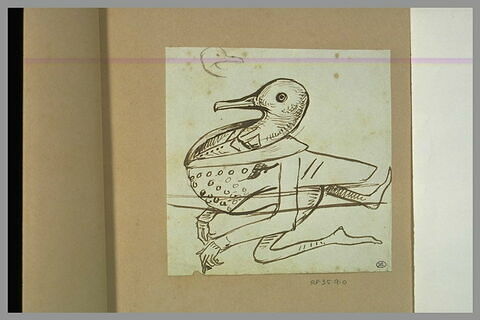Croquis caricatural d'un personnage à corps et tête de canard, image 1/1