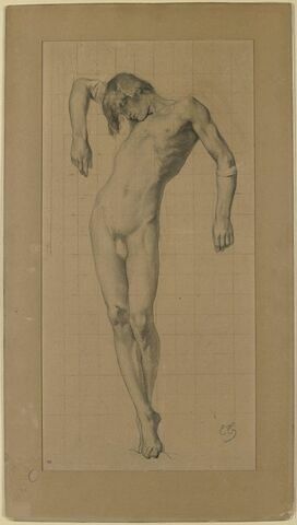 Jeune homme nu, debout, soutenu par les bras