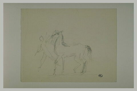Croquis d'un cheval, conduit par un personnage nu, image 1/1