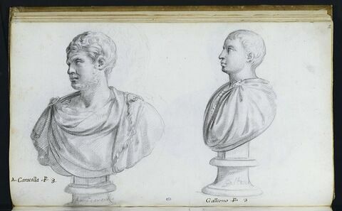 Deux bustes représentant l'un 'A. CARACALLA' ; l'autre 'GALLIENO'