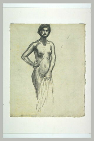 Etude de femme nue, debout, tenant un tissu, image 1/1