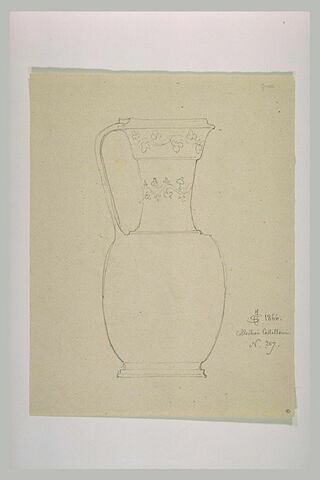 Vase à une seule anse orné au col d'un motif décoratif de feuilles, image 1/1