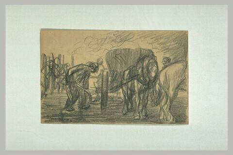 Terrassier chargeant un tombereau conduit par un cheval, image 1/1