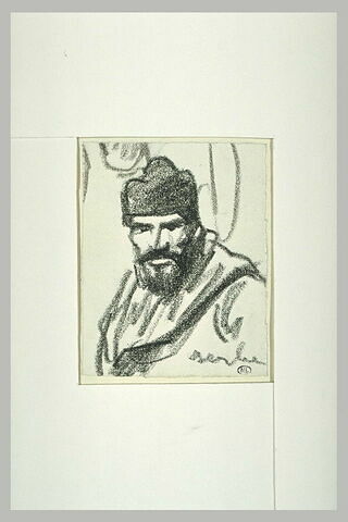 Homme vu en buste, barbu, coiffé d'un bonnet de laine, image 1/1