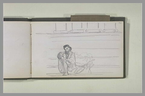 Homme barbu, assis sur les marches d'un temple, image 1/1