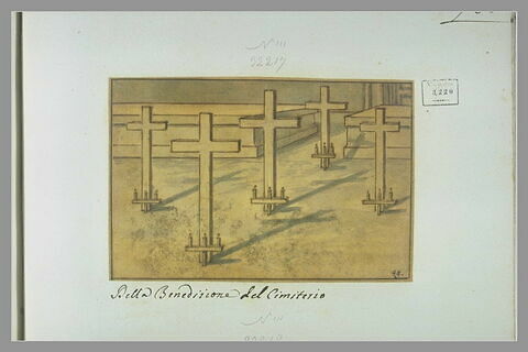 Bénédiction d'un cimetière : des croix sont garnies de cierges allumés, image 1/1