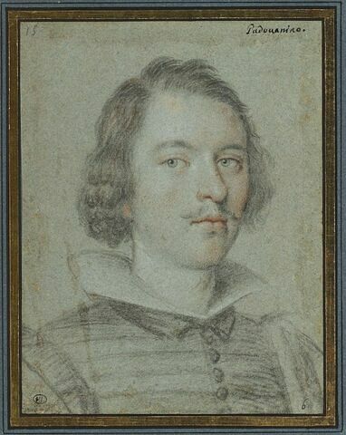 Portrait d'homme : cheveux divisés sur la tempe droite, moustache, long col, image 1/2