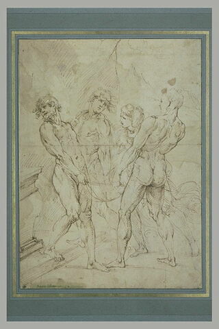 Trois hommes nus et une femme près d'un tombeau, image 1/1