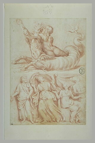 Monstre marin portant en croupe une nymphe ; un homme barbu et trois femmes, image 1/1