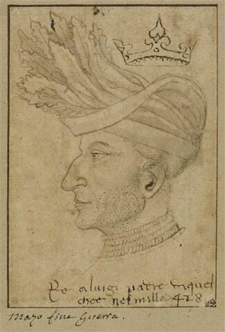 Portrait de Louis II, roi de Naples, de profil, coiffé, et couronné, image 1/4