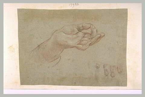 Une main ouverte, l'index sur le pouce et l'extrémité de quatre doigts, image 1/1