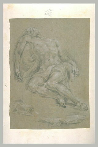 Homme nu, à demi-allongé, reposant sur un rocher, image 1/1