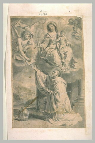 Apparition de la Vierge à l'Enfant à un moine reçevant d'un ange un livre, image 1/1