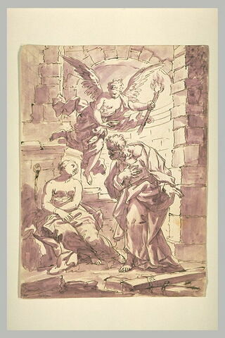 Saint Pierre, accompagné d'un ange, visite sainte Agathe dans sa prison