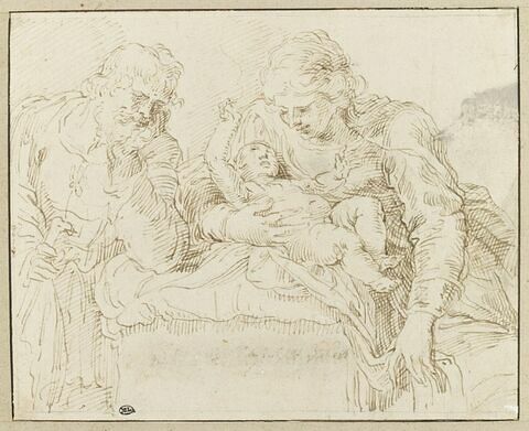 La sainte Vierge tenant l'Enfant dans ses bras devant saint Joseph, image 1/2