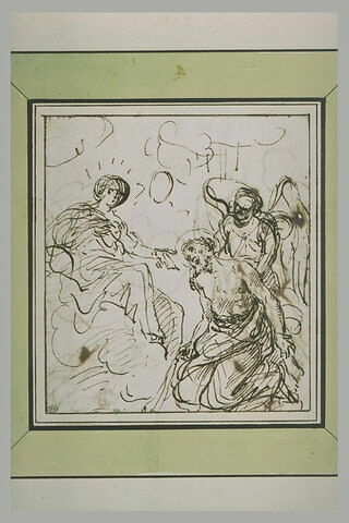 Le Christ soutenu par un ange à genoux devant la Vierge