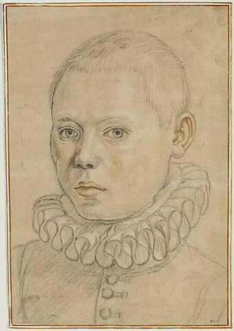 Portrait de jeune homme, cheveux courts, portant une collerette bouillonnée, image 1/1
