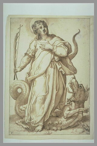 Sainte Marguerite debout, les pieds sur un dragon