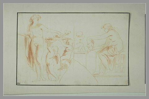 Hermaphrodite et des enfants ; femme assise présentant un masque à un enfant, image 1/1