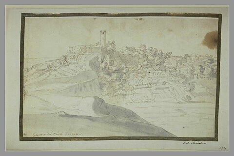 Vue d'une ville placée sur une hauteur, dominée par un couvent, image 1/1