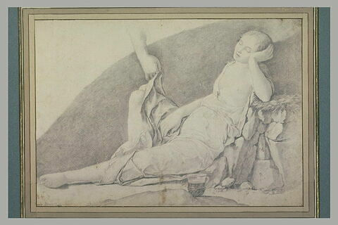 Jeune femme demi nue, endormie, dont la draperie est soulevée par une main, image 1/1