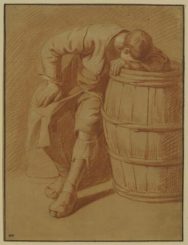 Etude d'un homme assis, endormi sur un tonneau, image 1/1