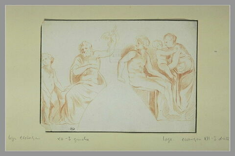 Jupiter tenant la foudre, et un enfant ; homme nu assis, femme et enfant, image 1/1