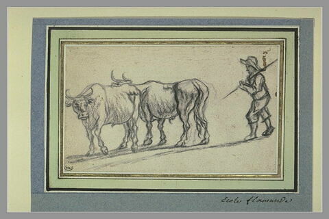 Paysan conduisant deux vaches, image 2/2