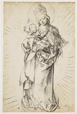 La Vierge couronnée, debout sur un croissant, portant l'Enfant Jésus, image 1/2