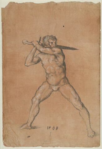 Homme nu, brandissant une épée
