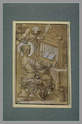 Sainte Cécile jouant de l'orgue et couronnée par un ange, image 1/1