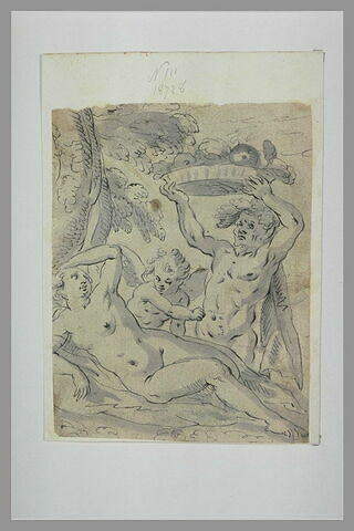 Vénus, l'Amour et un satyre portant un plateau de fruits