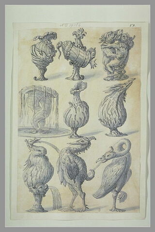 Neuf vases et motifs pour fontaines