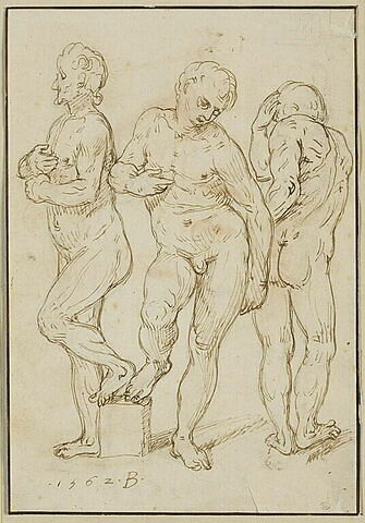 Groupe de trois hommes nus dans diverses positions, image 1/1