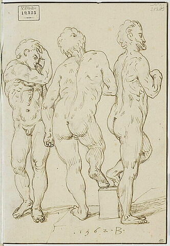 Groupe de trois hommes nus, dans diverses positions, image 1/1
