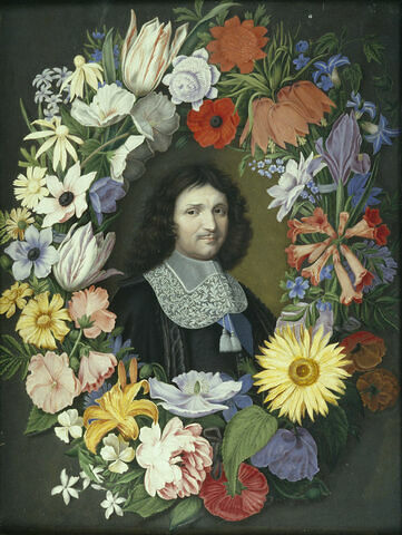 Portrait de Colbert en buste, dans une guirlande de fleurs, image 1/1