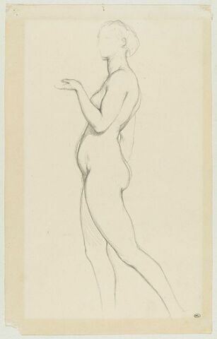 Jeune femme nue, de profil, levant le bras gauche, image 1/2