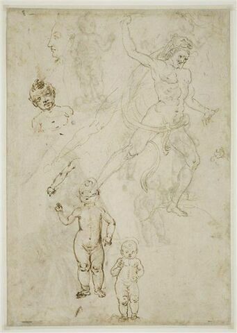 Tête d'homme de profil ; Hercule et deux reprises de sa jambes droite ; quatre études de l'Enfant Jésus